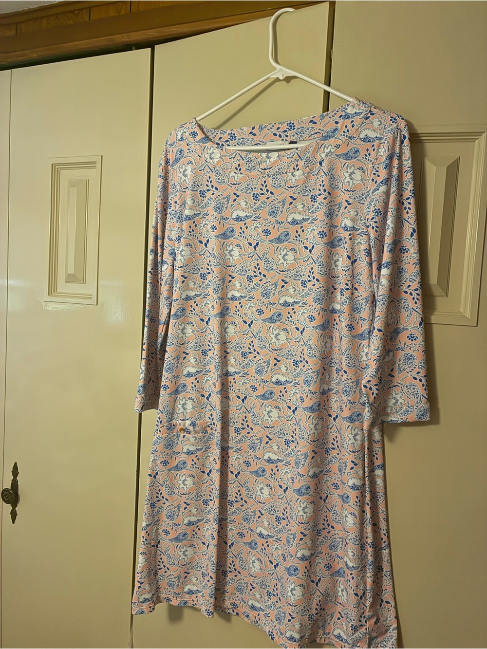 Cabana Life Pink and Blue Floral Long-Sleeve Shift Dress